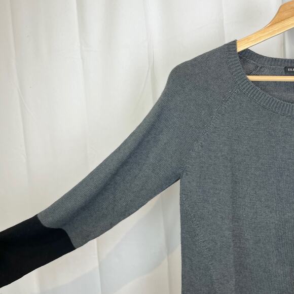 EILEEN FISHER Colorblock Zip Hem Sweater Pullover Cotton Cashmere Gray Black XS - Picture 4 of 10